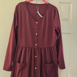Burgundy Wine Rodeo Boho Long Sleeve Cowgirl Country Western Stretch Dress XL
